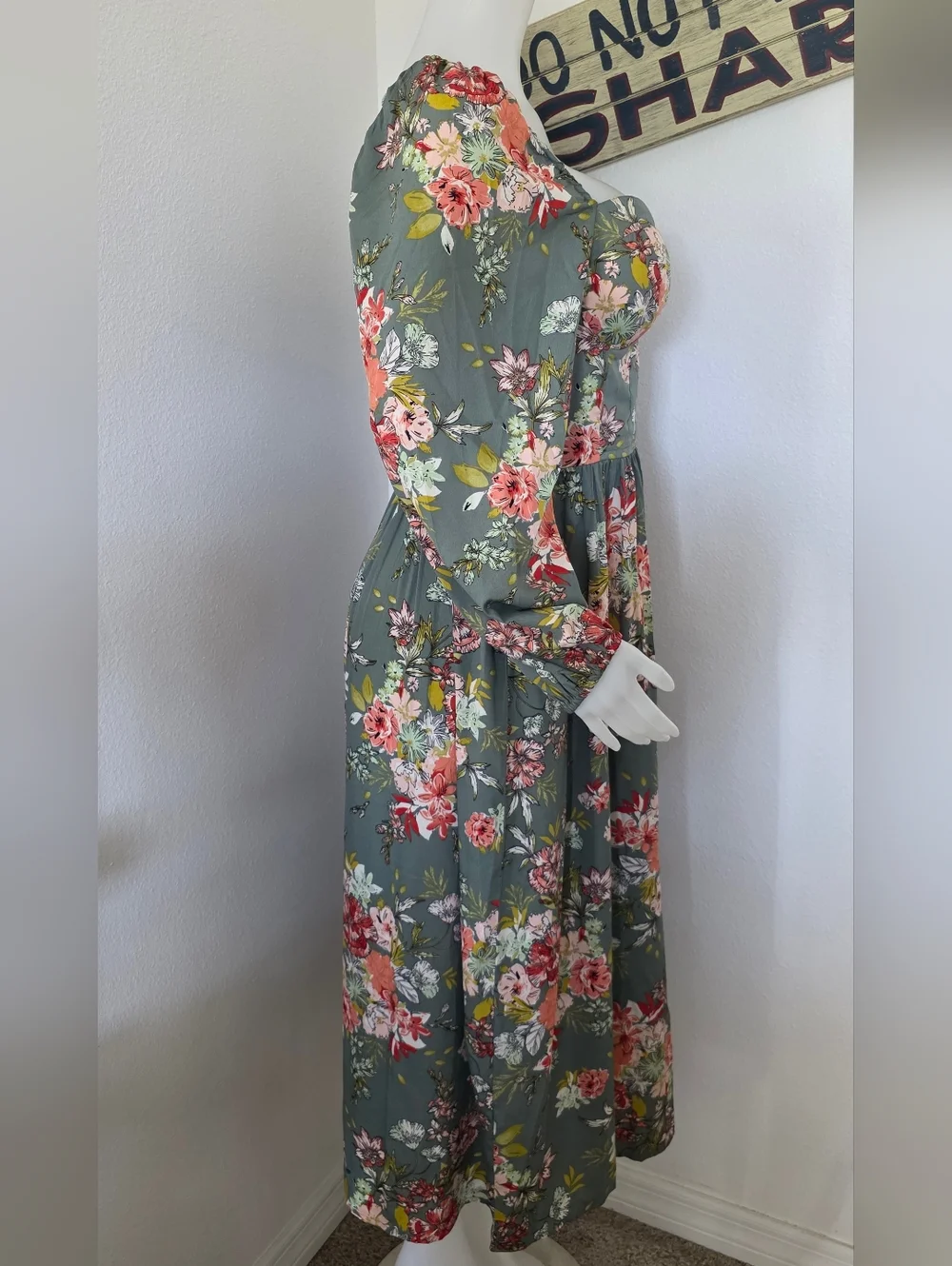 B.O.G. Collective Green Large Floral Dress Boho Cottagecore Maxi NWT - Picture 3 of 6